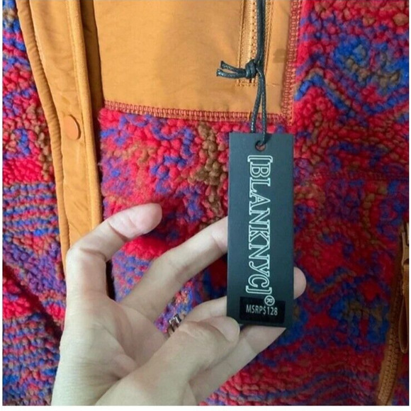 NWT Blank NYC Aztec Print Sherpa Snap Up Bomber Jacket Womens XL - Picture 5 of 7